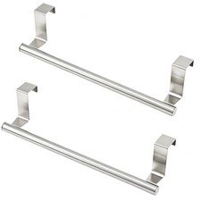 Over Cabinet Towel Holder Stainless Steel Door Mount Bar No Drill Hanger 2 PCS