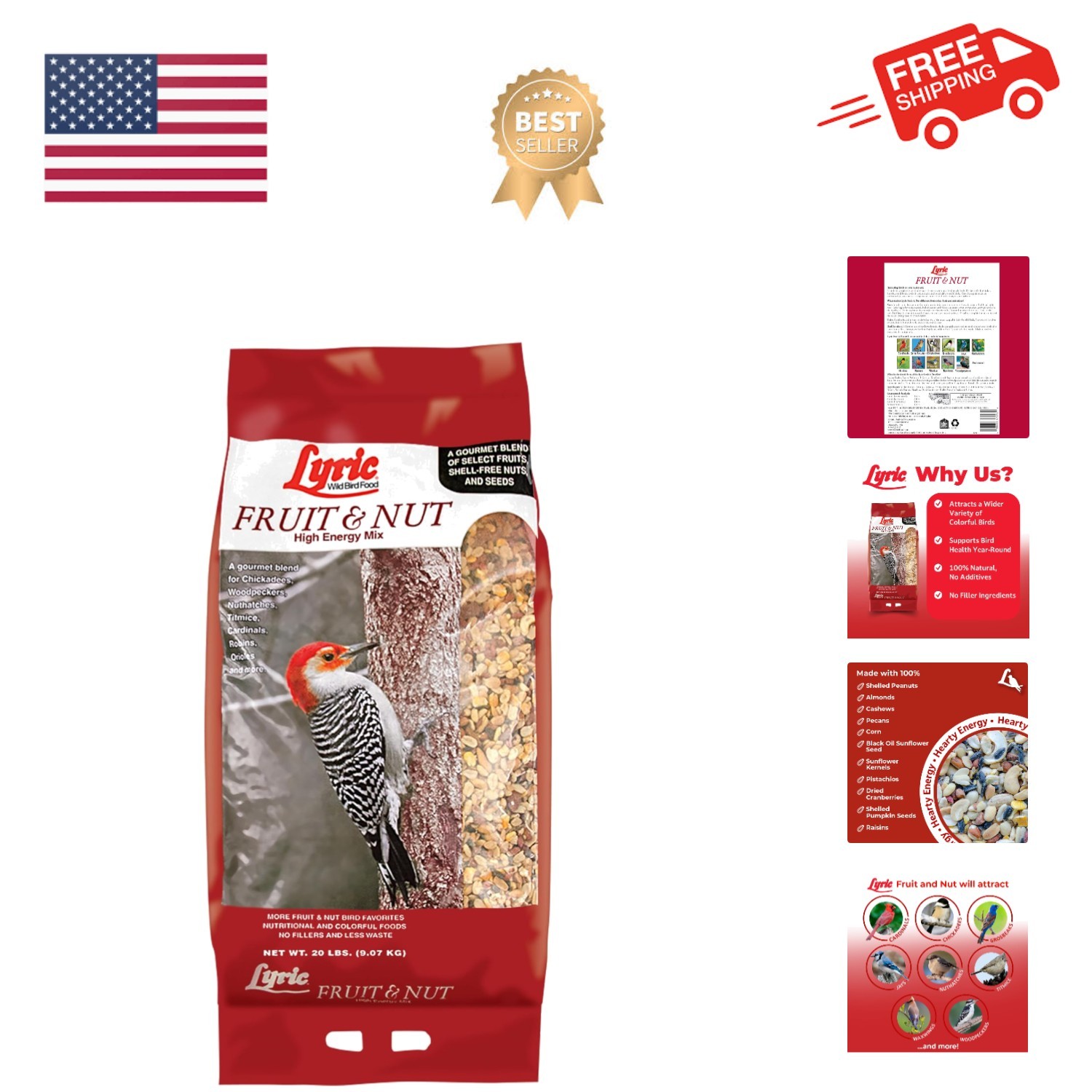 Fruit and Nut Wild Bird Seed - High Energy Wild Bird Food Mix - Attracts Wood...