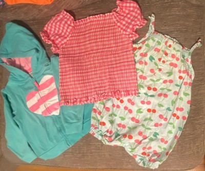 Girls Multicolor 3 Piece Outfit Set Hoodie Top Skirt Heart Cherry Gingham