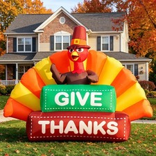 6FT Thanksgiving Inflatable Turkey Give Thanks Sign Yard Decoration