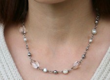 Lovely Silpada Sterling Silver 925 Quartz, Pearl & Silver Beads Necklace 16~ 18"