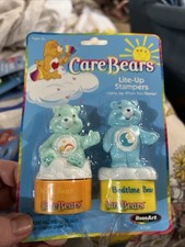 NEW Vintage Care Bears Lite Up Stampers 2003 NIP ROSEART wish Bear Bedtime Bear