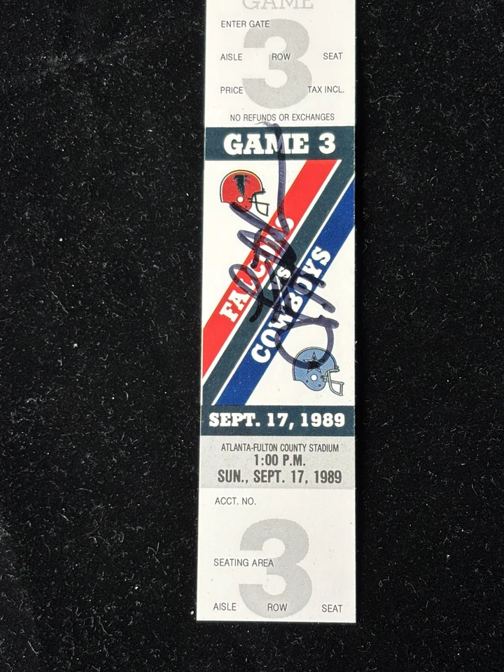 1989 TROY AIKMAN Singed 1ST TD Full TICKET DALLAS COWBOYS DEION SANDERS MT🏈 - Image 2 of 4