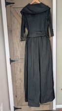 Adrianna Papell Black Formal Maxi Dress 14 Jeweled Cuffs Belted Shawl Collar