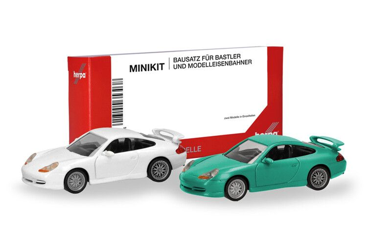 HERPA, PORSCHE 911 GT3 996 bianca e verde - 2 pezzi da assemblare, 1/87,  HER...