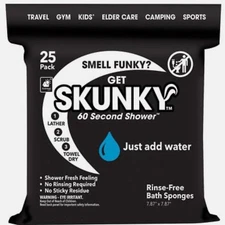 Skunky No Rinse Bathing Wipes, Cleans Without a Shower, Fast & Easy, 25 Count