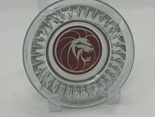 Vintage MGM Grand Hotel Casino Glass Ashtray 4.5" Clear Leo Lion Logo Las Vegas