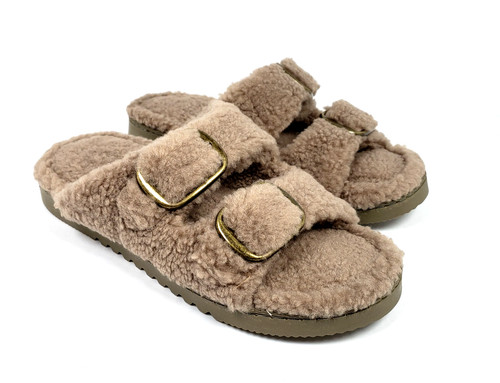 Sonoma Goods For Life Jinni Womens Size L 8-9 Tan Slip On Cozy Slide Sandals