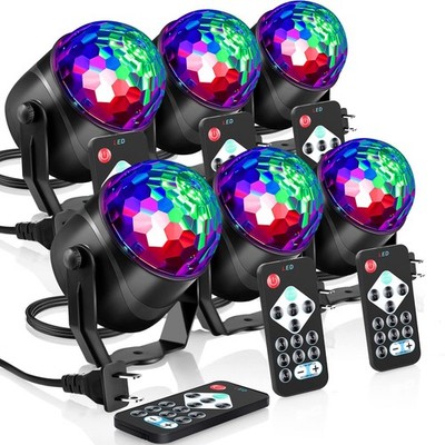 6 Pack Disco Ball Party Lights RGB DJ Strobe Light Lamp, 7 Modes Sound Activated