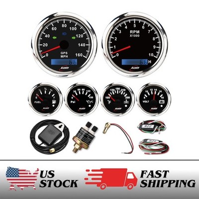 RT7 6 Gauge Set Speedometer Tachometer 160MPH 10000RPM Indicator Light 7 Color