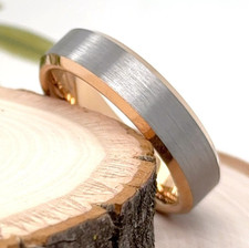 6mm Shiny Rose Gold Tungsten Band Silver Brushed Finish Christmas Gifts Her Ring