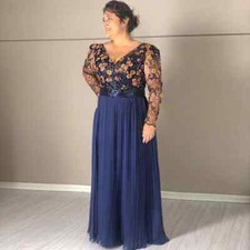 Navy Blue Sequined Mother Of The Bride Dresses Appliqued Plus Size Evening Gowns