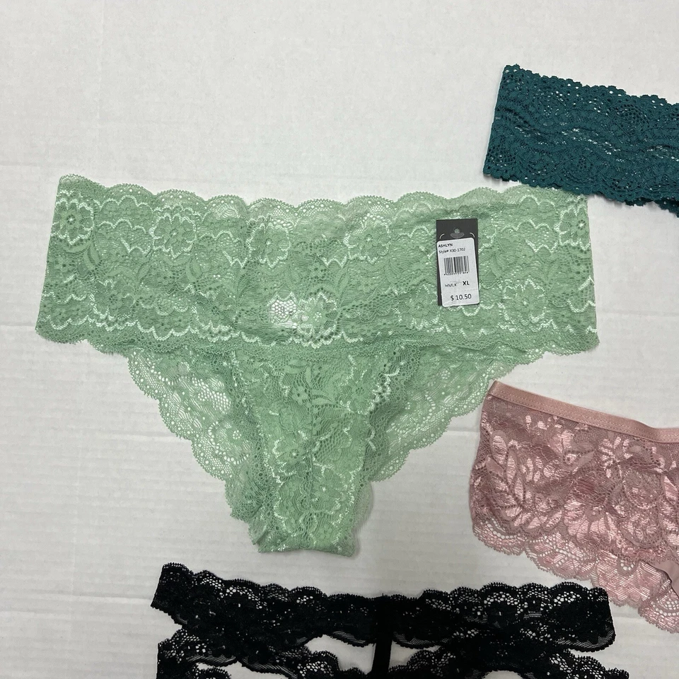 Nuevo con etiquetas 4 pares de bragas XL Frederick’s Of Hollywood tanga de encaje descarado negro verde Foto 4 de 4