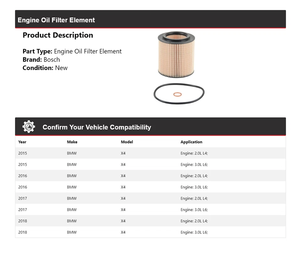 Filtro de aceite premium para BMW X4 Bosch 2015-2018 2016 2017 Foto 2 de 3