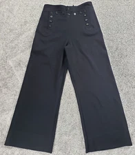 Vintage Navy Wool Sailor Wide Leg Pants Anchor Button Flap Front Tie Back 31R