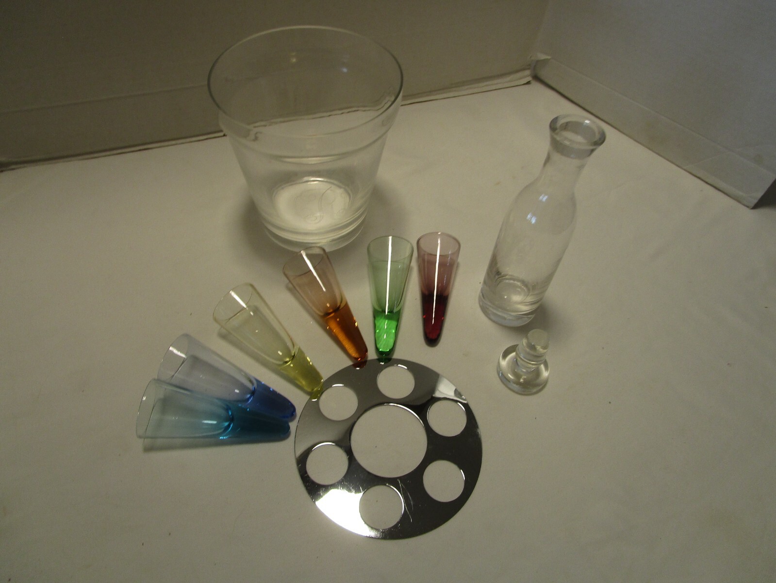 Artland Co. Glass Vodka Tequila 9 Pc. Chiller Decanter Shooters Holder Barware