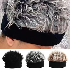 Hat Hair Attached Knitted Spiked Realistic Hip Hop Wig Elastic Short Hair Hat