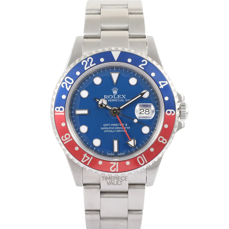 Rolex GMT-Master II 16710 Steel 40mm Watch Midnight Blue Dial Red & Blue Insert