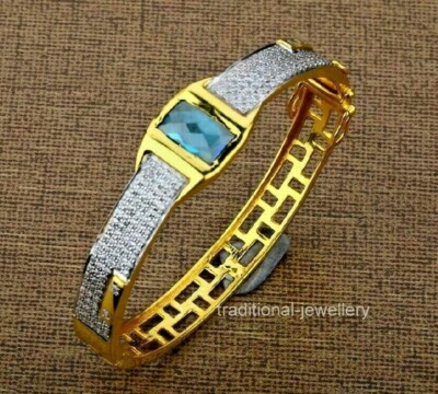 CPG Health Care Mg On ブレスレット ブルー×ゴールド 22kt gold Mens Fancy Blue Stone Kada Bracelet Casting Routine