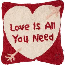 2X Chandler 4 Corners Love is All You Need Hand-Hooked Wool Pillows 14x14” NIB