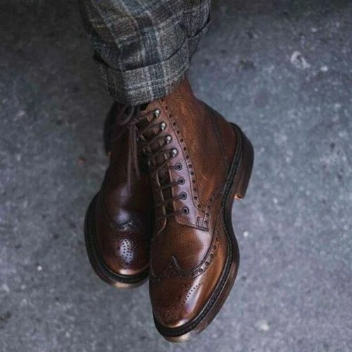 Mens brown wingtip boots cheap