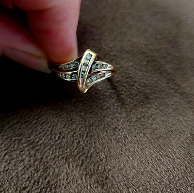 10K Yellow Gold Diamond Ring Bypass Design Size 9