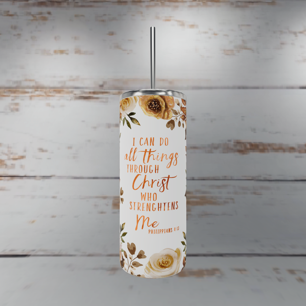 20 oz Tumbler with Metal Straw, Jesus Floral Design, Custom Christian Gift