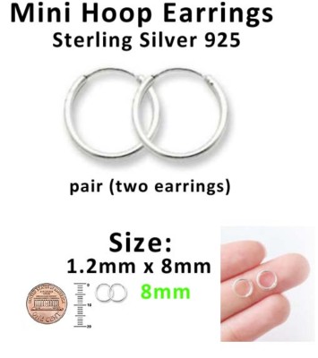 Silver Hoop Earrings 8mm 10mm 12mm 14mm 16mm Single Pair Sterling Silver 925