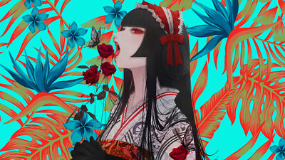 Anime girls creative coding leaves flowers looking at Playmat Gaming Mat Desk