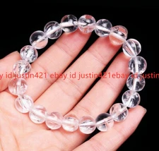 10mm Natural White Himalayan Quartz Crystal Gemstone Beads Bracelet 7.5 inches