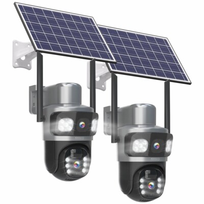 2PCS Solar Battery Powered Wireless WiFi Outdoor PTZ Home Security Camera System