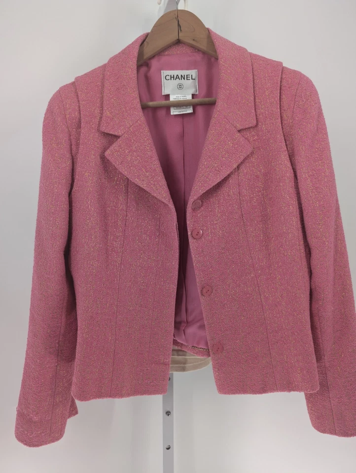 Chanel Vintage Y2K Pink Tweed Skirt Jacket Blouse France 40 Karl Lagerfeld Era - Image 2 of 4