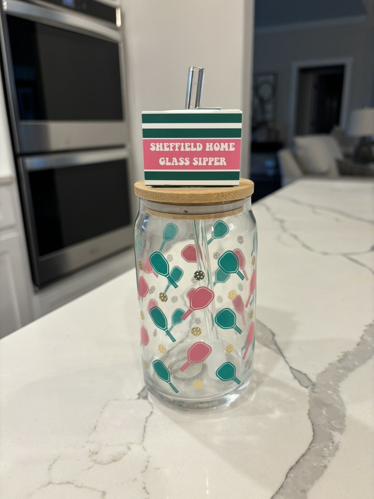 Pickleball Glass Tumbler with Straw and Lid for On-the-Go Hydration