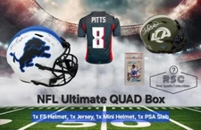 NFL ULTIMATE QUAD BOX - 4X SIGNED ITEMS w/ COAs - Helmet Mini Helmet Jersey Slab
