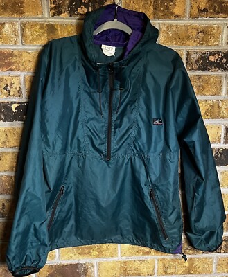 Vintage Helly Hansen Pullover Green Windbreaker 1/2 Zip Anorak Hooded Size Small