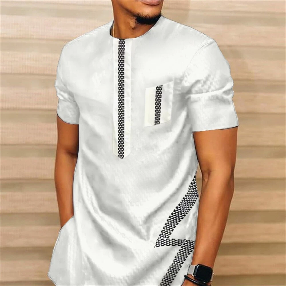 Men African T Shirt Ethnic Tops Tee Casual Short Sleeve Middle