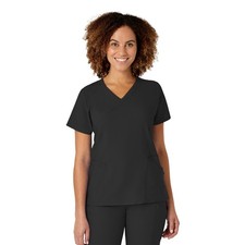 Wink Womens Medical Nursing Scrubs W123 Mock Wrap Top 10 Pockets Black