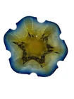 VTG HAND BLOWN ART GLASS LARGE FLOWER SHALLOW BOWL  MURANO MCM BLUE YELLOW
