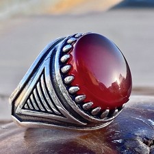 925 sterling silver mens ring vintage red kapidy yemeni agate aqeeq         