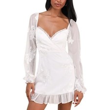 Lulus Womens Babydoll Floral Embroidered Dress Mini Dress Sz M Coquette Boho