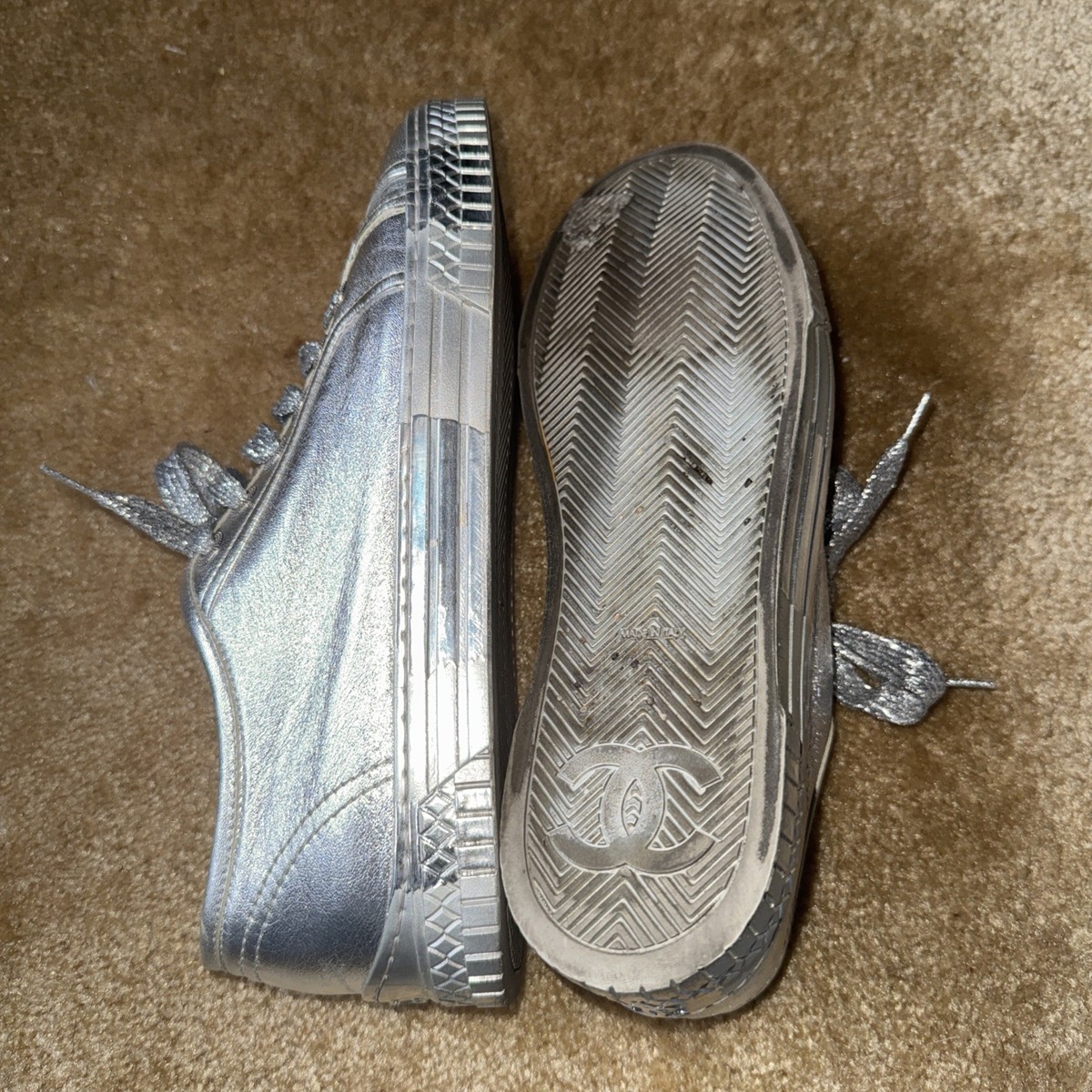 Chanel Silver Metallic Lace Sneakers Size 40 US 9.5 | eBay