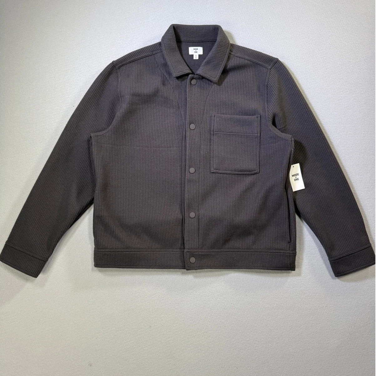 Mode of One Men's Long-Sleeve Knit Trucker Jacket, Jet Grey XL $80