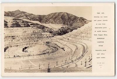 Utah Copper Mine RPPC Ore Trains BINGHAM CANYON ''The Pit'' 1950s Vintage Postcard