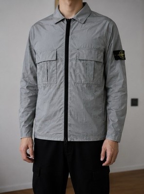 Stone Island Alpha G-1 Windbreaker Jacke Silber XL Logo-Patch Reißverschluss