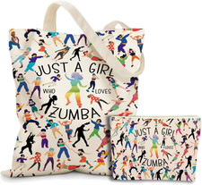 Funny Zumba Dance Gifts Dancing Gifts,2Pcs Cosmetic Bag Canvas Tote Bag for Wome
