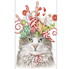 Mary Lake-Thompson Holiday Christmas Candy Kitty Cat Flour Sack Kitchen Towel