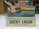 Vintage Lucky Lager Beer Sign Duck Hunting Bar Man Cave