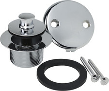60263 Tub Drain Trim Kit with Push En Lift Stopper, Two-Hole Overflow Plate, and