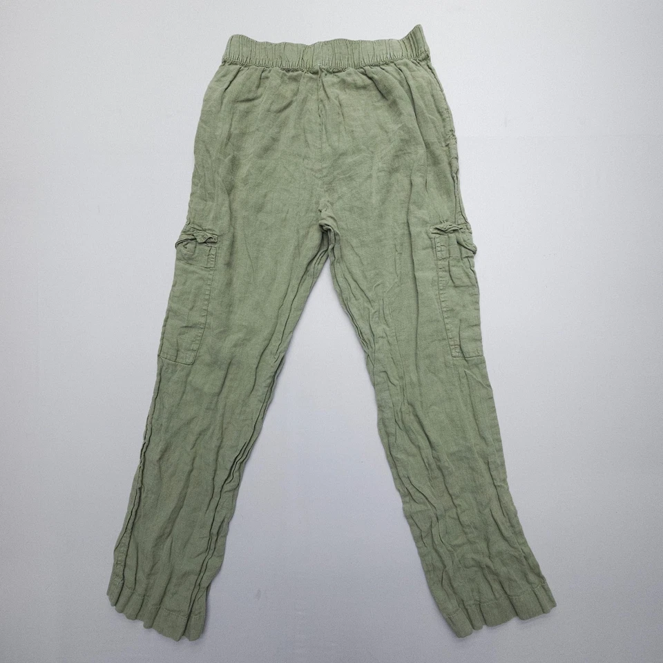 C & C California 100% Linen Cargo Pants Womens Medium Green Pull On Lagenlook - Image 2 of 4