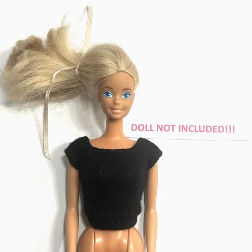 Vintage 1960s Mattel Barbie® Black Tagged Knit Cap Sleeve Snap Top ~ EXC